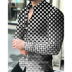 Best OUKU Men's Plaid Striped Geometric Pattern Shirt Button Up Shirt Long Sleeve Fashion Designer Casual Outdoor Casual Daily Fall & Winter Turndown Print Button-Down Black Royal Blue Blue Dark Gray Beige