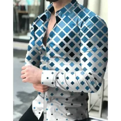 Best OUKU Men's Plaid Striped Geometric Pattern Shirt Button Up Shirt Long Sleeve Fashion Designer Casual Outdoor Casual Daily Fall & Winter Turndown Print Button-Down Black Royal Blue Blue Dark Gray Beige