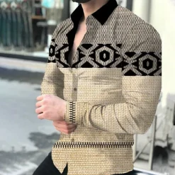 Best OUKU Men's Plaid Striped Geometric Pattern Shirt Button Up Shirt Long Sleeve Fashion Designer Casual Outdoor Casual Daily Fall & Winter Turndown Print Button-Down Black Royal Blue Blue Dark Gray Beige