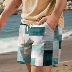 OUKU Men's Plaid Swim Shorts Board Shorts Swimming Trunks Mid Waist Vacation Hawaiian Holiday Vacation Holiday Beach Drawstring with Mesh lining Elastic Waist Designer Clothing Apparel