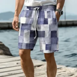 Sale OUKU Men's Plaid Swim Trunks Swim Shorts Board Shorts Mid Waist Vacation Hawaiian Holiday Vacation Holiday Beach Drawstring with Mesh lining Elastic Waist Designer Clothing Apparel