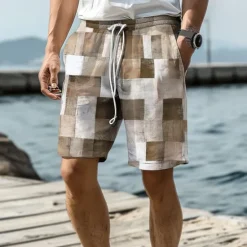 Sale OUKU Men's Plaid Swim Trunks Swim Shorts Board Shorts Mid Waist Vacation Hawaiian Holiday Vacation Holiday Beach Drawstring with Mesh lining Elastic Waist Designer Clothing Apparel