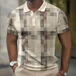 New OUKU Men's Plaid Waffle Polo Shirts Golf Shirt Short Sleeve Polo Shirts Collared Shirts Vintage Casual Vacation Wear Formal Wear Festival Wear Buttons 3D Print Blue Green Khaki