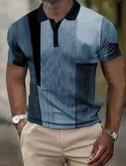 Clearance OUKU Men's Plaid Waffle Polo Shirts Golf Shirt Short Sleeve Polo Shirts Collared Shirts Vintage Casual Vacation Wear Formal Wear Festival Wear Buttons 3D Print Yellow Wine Blue