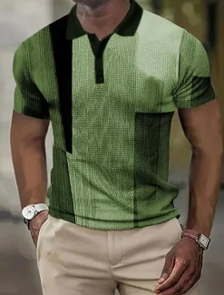 Clearance OUKU Men's Plaid Waffle Polo Shirts Golf Shirt Short Sleeve Polo Shirts Collared Shirts Vintage Casual Vacation Wear Formal Wear Festival Wear Buttons 3D Print Yellow Wine Blue