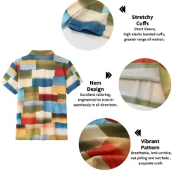 Discount OUKU Men's Plaid Waffle Polo Shirts Golf Shirt Short Sleeve Polo Shirts Collared Shirts Vintage Casual Vacation Wear Formal Wear Festival Wear Buttons 3D Print Yellow Pink Blue