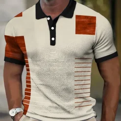 Clearance OUKU Men's Plaid Waffle Polo Shirts Golf Shirt Short Sleeve Polo Shirts Collared Shirts Vintage Casual Vacation Wear Formal Wear Festival Wear Buttons 3D Print White Yellow Red