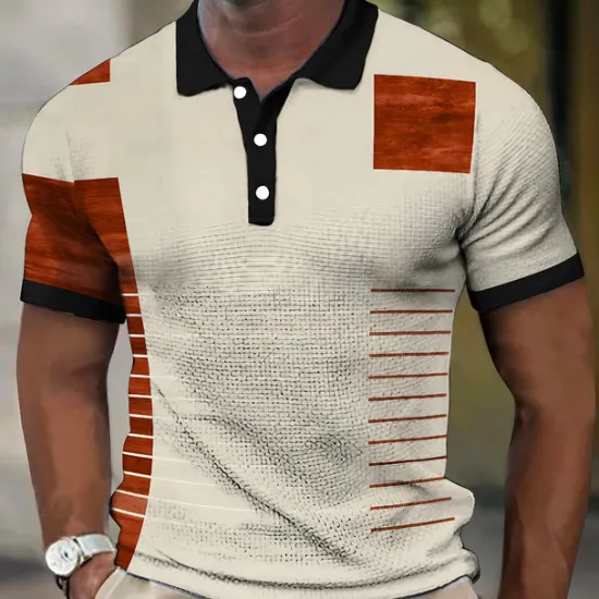 Clearance OUKU Men's Plaid Waffle Polo Shirts Golf Shirt Short Sleeve Polo Shirts Collared Shirts Vintage Casual Vacation Wear Formal Wear Festival Wear Buttons 3D Print White Yellow Red