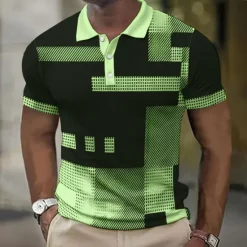 New OUKU Men's Plaid Waffle Polo Shirts Golf Shirt Short Sleeve Polo Shirts Collared Shirts Vintage Casual Vacation Wear Formal Wear Festival Wear Buttons 3D Print Light Yellow Light Pink Black-White
