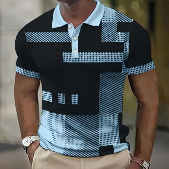 New OUKU Men's Plaid Waffle Polo Shirts Golf Shirt Short Sleeve Polo Shirts Collared Shirts Vintage Casual Vacation Wear Formal Wear Festival Wear Buttons 3D Print Light Yellow Light Pink Black-White