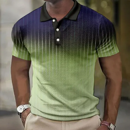 New OUKU Men's Plaid Waffle Polo Shirts Golf Shirt Short Sleeve Polo Shirts Collared Shirts Vintage Casual Vacation Wear Formal Wear Festival Wear Buttons 3D Print Light Yellow Light Pink Black-White