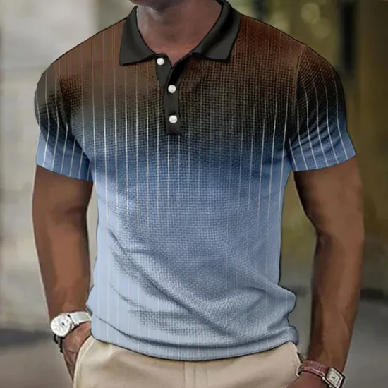 New OUKU Men's Plaid Waffle Polo Shirts Golf Shirt Short Sleeve Polo Shirts Collared Shirts Vintage Casual Vacation Wear Formal Wear Festival Wear Buttons 3D Print Light Yellow Light Pink Black-White