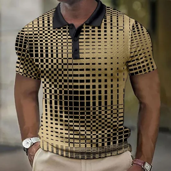 New OUKU Men's Plaid Waffle Polo Shirts Golf Shirt Short Sleeve Polo Shirts Collared Shirts Vintage Casual Vacation Wear Formal Wear Festival Wear Buttons 3D Print Light Yellow Light Pink Black-White