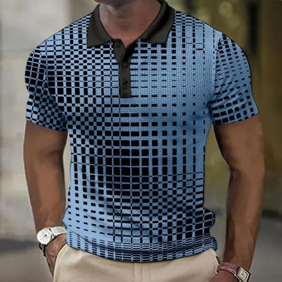 New OUKU Men's Plaid Waffle Polo Shirts Golf Shirt Short Sleeve Polo Shirts Collared Shirts Vintage Casual Vacation Wear Formal Wear Festival Wear Buttons 3D Print Light Yellow Light Pink Black-White