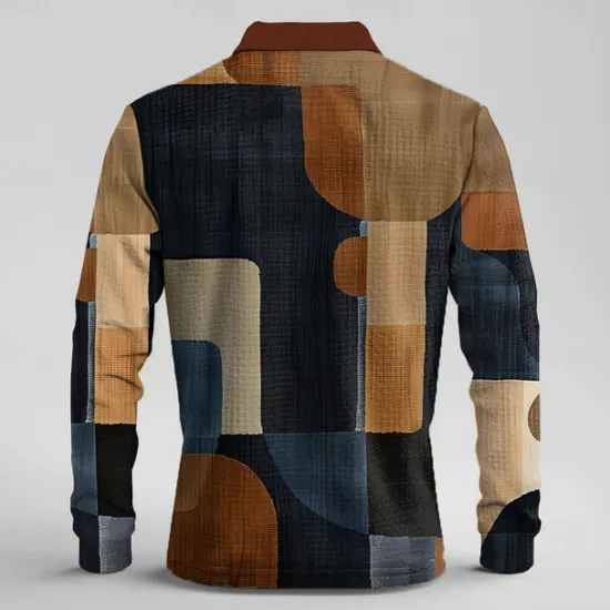Sale OUKU Men's Plaid Waffle Polo Shirts Golf Shirt Long Sleeve Polo Shirts Collared Shirts Vintage Casual Vacation Wear Formal Wear Festival Wear Buttons 3D Print Spring Fall Winter Blue