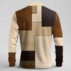 Online OUKU Men's Plaid Waffle Polo Shirts Golf Shirt Long Sleeve Polo Shirts Collared Shirts Vintage Casual Vacation Wear Formal Wear Festival Wear Buttons 3D Print Spring Fall Winter Brown