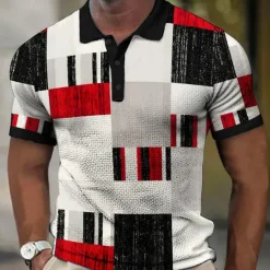 Best OUKU Men's Plaid Waffle Polo Shirts Golf Shirt Short Sleeve Polo Shirts Collared Shirts Vintage Casual Vacation Wear Formal Wear Festival Wear Buttons 3D Print Black Yellow Red