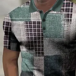 New OUKU Men's Plaid Waffle Polo Shirts Golf Shirt Short Sleeve Polo Shirts Collared Shirts Vintage Casual Vacation Wear Formal Wear Festival Wear Buttons 3D Print Blue Green Khaki