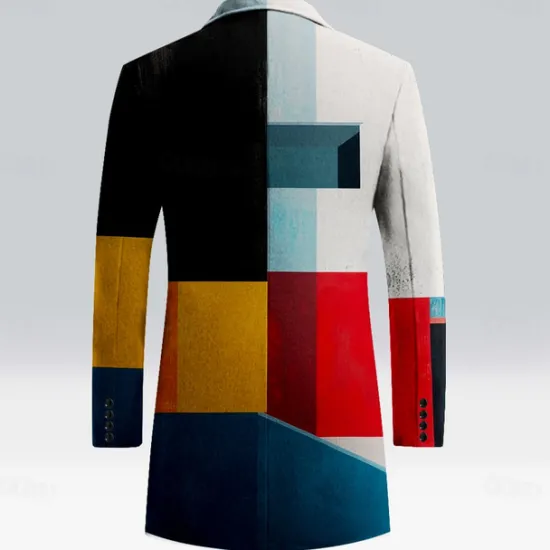 Sale OUKU Men's Plaid Winter Coat Fleece Jacket Overcoat Thermal Comfortable Business Casual Formal Daily Wear Buttons 3D Print Front Pocket Winter Turndown Long Sleeve Yellow Red Multi Color