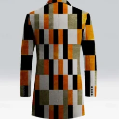 Sale OUKU Men's Plaid Winter Coat Fleece Jacket Overcoat Thermal Comfortable Casual Street Outdoor clothing Daily Wear Buttons 3D Print Front Pocket Winter Turndown Long Sleeve Orange