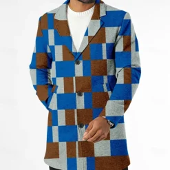 Outlet OUKU Men's Plaid Winter Coat Fleece Jacket Overcoat Thermal Comfortable Casual Street Outdoor clothing Daily Wear Buttons 3D Print Front Pocket Winter Turndown Long Sleeve Red Blue