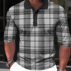 OUKU Men's Plaid Zip Polo Shirts Golf Shirt Long Sleeve Polo Shirts Collared Shirts Casual Vacation Wear Formal Wear Festival Wear 3D Print Quarter Zip Polo Spring & Summer White Green Khaki