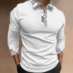 Best OUKU Men's Plaid Zip Polo Shirts Golf Shirt Long Sleeve Polo Shirts Collared Shirts WorkWear Formal Wear Festival Wear 3D Print Quarter Zip Polo Fall & Winter Black White Blue