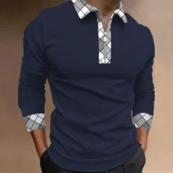 Best OUKU Men's Plaid Zip Polo Shirts Golf Shirt Long Sleeve Polo Shirts Collared Shirts WorkWear Formal Wear Festival Wear 3D Print Quarter Zip Polo Fall & Winter Black White Blue