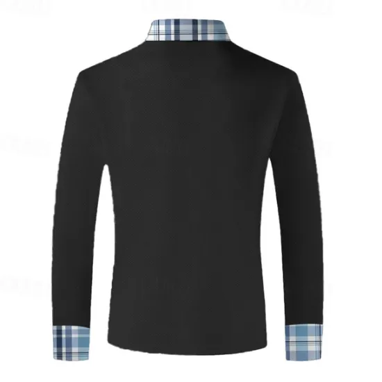 Outlet OUKU Men's Plaid Zip Polo Shirts Golf Shirt Long Sleeve Polo Shirts Collared Shirts WorkWear Formal Wear Festival Wear 3D Print Quarter Zip Polo Fall & Winter Black White Blue