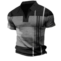 Outlet OUKU Men's Plaid Zip Polo Shirts Golf Shirt Short Sleeve Polo Shirts Collared Shirts Vintage Casual Vacation Wear Formal Wear Festival Wear 3D Print Quarter Zip Polo Light Green Red Blue