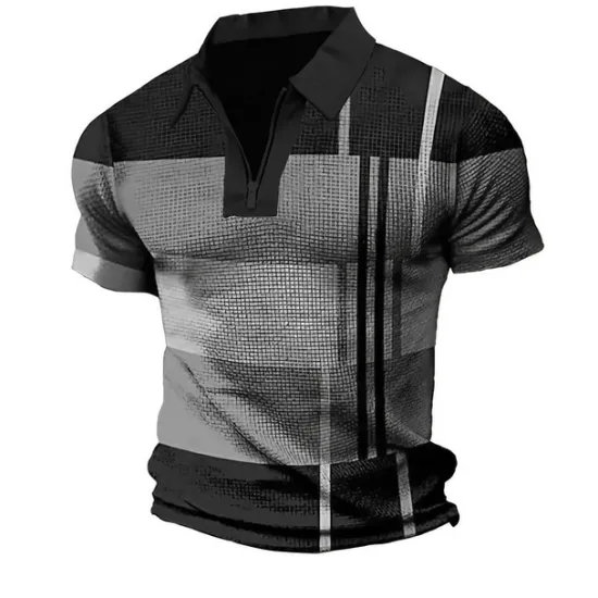 Outlet OUKU Men's Plaid Zip Polo Shirts Golf Shirt Short Sleeve Polo Shirts Collared Shirts Vintage Casual Vacation Wear Formal Wear Festival Wear 3D Print Quarter Zip Polo Light Green Red Blue
