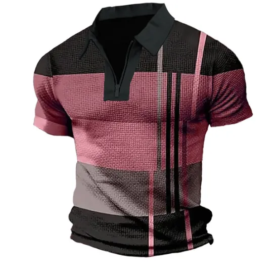 Outlet OUKU Men's Plaid Zip Polo Shirts Golf Shirt Short Sleeve Polo Shirts Collared Shirts Vintage Casual Vacation Wear Formal Wear Festival Wear 3D Print Quarter Zip Polo Light Green Red Blue
