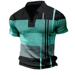 Outlet OUKU Men's Plaid Zip Polo Shirts Golf Shirt Short Sleeve Polo Shirts Collared Shirts Vintage Casual Vacation Wear Formal Wear Festival Wear 3D Print Quarter Zip Polo Light Green Red Blue