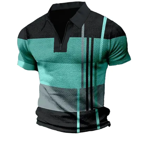 Outlet OUKU Men's Plaid Zip Polo Shirts Golf Shirt Short Sleeve Polo Shirts Collared Shirts Vintage Casual Vacation Wear Formal Wear Festival Wear 3D Print Quarter Zip Polo Light Green Red Blue
