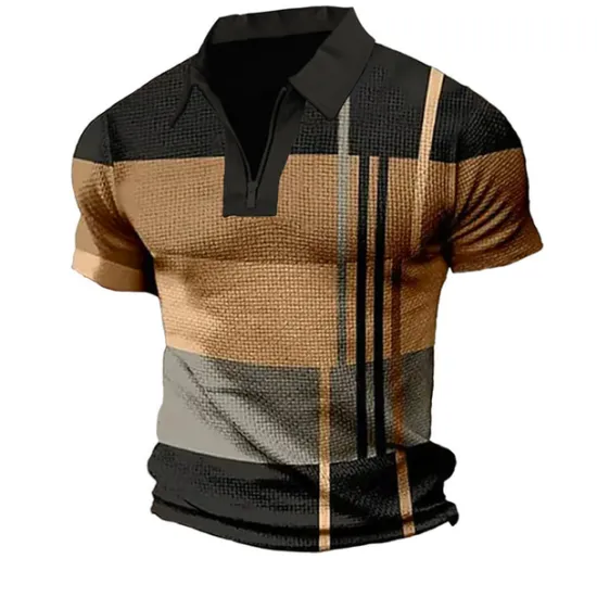 Outlet OUKU Men's Plaid Zip Polo Shirts Golf Shirt Short Sleeve Polo Shirts Collared Shirts Vintage Casual Vacation Wear Formal Wear Festival Wear 3D Print Quarter Zip Polo Light Green Red Blue