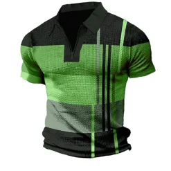 Outlet OUKU Men's Plaid Zip Polo Shirts Golf Shirt Short Sleeve Polo Shirts Collared Shirts Vintage Casual Vacation Wear Formal Wear Festival Wear 3D Print Quarter Zip Polo Light Green Red Blue