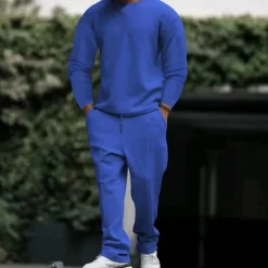 Best OUKU Men's Plain Basic Sweatshirts Sweatshirt Tracksuit Sweatsuit Long Sleeve Sweatshirt Crew Neck Streetwear Basic Casual Sports & Outdoor Daily Holiday Drawstring 2 Piece Spring & Fall