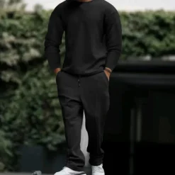 Best OUKU Men's Plain Basic Sweatshirts Sweatshirt Tracksuit Sweatsuit Long Sleeve Sweatshirt Crew Neck Streetwear Basic Casual Sports & Outdoor Daily Holiday Drawstring 2 Piece Spring & Fall