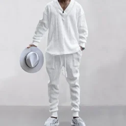 OUKU Men's Plain Basic Sweatshirts Sweatshirt Tracksuit Sweatsuit Long Sleeve Sweatshirt V Neck Streetwear Basic Casual Sports & Outdoor Daily Holiday 2 Piece Fall & Winter