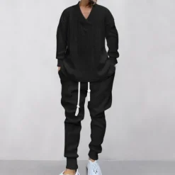 OUKU Men's Plain Basic Sweatshirts Sweatshirt Tracksuit Sweatsuit Long Sleeve Sweatshirt V Neck Streetwear Basic Casual Sports & Outdoor Daily Holiday 2 Piece Fall & Winter