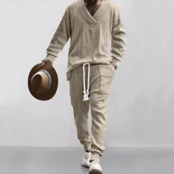 OUKU Men's Plain Basic Sweatshirts Sweatshirt Tracksuit Sweatsuit Long Sleeve Sweatshirt V Neck Streetwear Basic Casual Sports & Outdoor Daily Holiday 2 Piece Fall & Winter