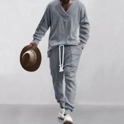 OUKU Men's Plain Basic Sweatshirts Sweatshirt Tracksuit Sweatsuit Long Sleeve Sweatshirt V Neck Streetwear Basic Casual Sports & Outdoor Daily Holiday 2 Piece Fall & Winter