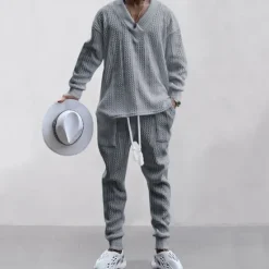 OUKU Men's Plain Basic Sweatshirts Sweatshirt Tracksuit Sweatsuit Long Sleeve Sweatshirt V Neck Streetwear Basic Casual Sports & Outdoor Daily Holiday 2 Piece Fall & Winter