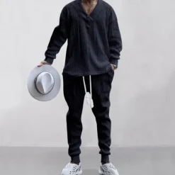 OUKU Men's Plain Basic Sweatshirts Sweatshirt Tracksuit Sweatsuit Long Sleeve Sweatshirt V Neck Streetwear Basic Casual Sports & Outdoor Daily Holiday 2 Piece Fall & Winter