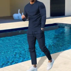 Hot OUKU Men's Plain Basic Sweatshirts Sweatshirt Tracksuit Sweatsuit Long Sleeve Sweatshirt Henley Streetwear Basic Casual Sports & Outdoor Daily Holiday 2 Piece Spring & Fall