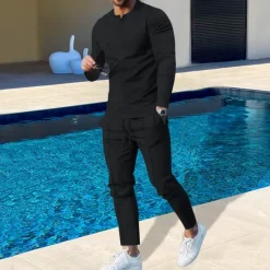 Hot OUKU Men's Plain Basic Sweatshirts Sweatshirt Tracksuit Sweatsuit Long Sleeve Sweatshirt Henley Streetwear Basic Casual Sports & Outdoor Daily Holiday 2 Piece Spring & Fall