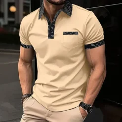 Discount OUKU Men's Plain Golf Shirt Short Sleeve Polo Shirts Lapel Casual Business Casual Business Athleisure Pocket Buttons Summer Dark Brown Black Dark Green