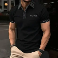 Discount OUKU Men's Plain Golf Shirt Short Sleeve Polo Shirts Lapel Casual Business Casual Business Athleisure Pocket Buttons Summer Dark Brown Black Dark Green