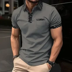 Discount OUKU Men's Plain Golf Shirt Short Sleeve Polo Shirts Lapel Casual Business Casual Business Athleisure Pocket Buttons Summer Dark Brown Black Dark Green