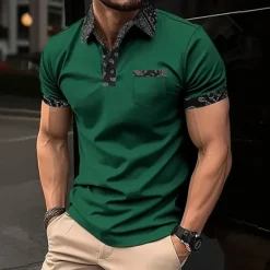 Discount OUKU Men's Plain Golf Shirt Short Sleeve Polo Shirts Lapel Casual Business Casual Business Athleisure Pocket Buttons Summer Dark Brown Black Dark Green
